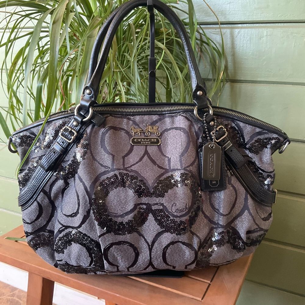 COACH Madison Sequin OP Art Sophia Clover Satchel EUC